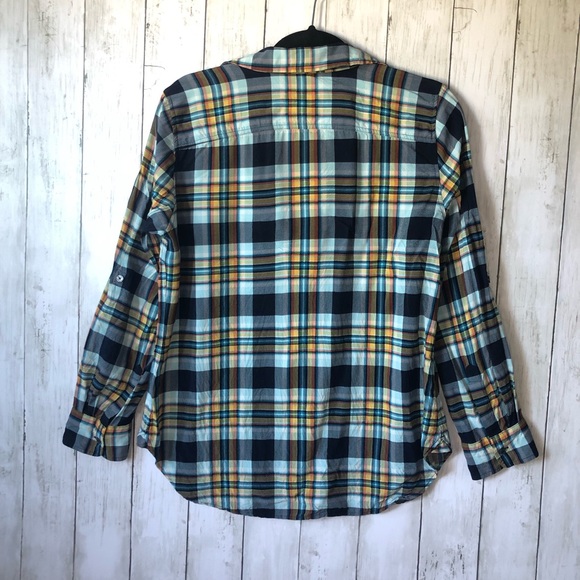 Talbots Plaid Button Up Long Sleeve Shirt Blouse Medium Petite Blue Lightweight - Picture 2 of 6
